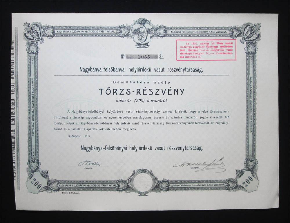Nagybnya-Felsbnyai H. . Vast 200 korona 1907 (ROU)
